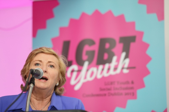 Minister Frances Fitzgerald, Irish Minister for Children and Youth Affairs, speaking at the first International LGBT Youth Community Forum in Dublin earlier this week. [Image: BeLonG To]